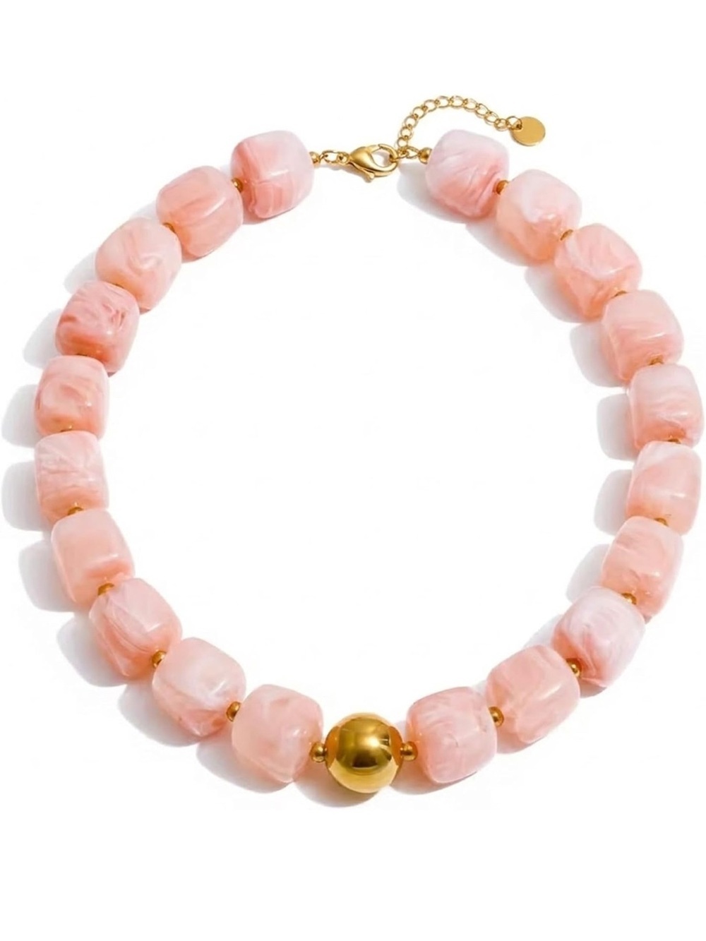 Gold Accent Pink Beaded Choker Necklace NEW